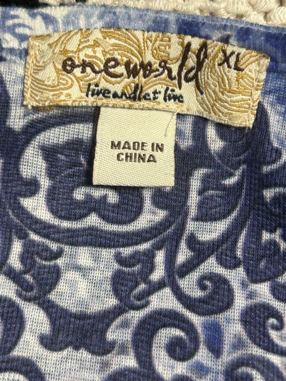 ONE WORLD Navy and Light Blue Printed Tunic Top - Picture 5 of 5